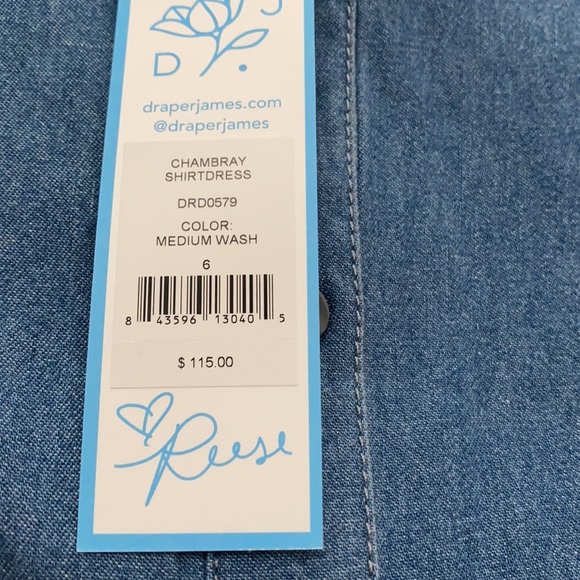 New Draper James Belted Chambray Shirtdress - Picture 8 of 9